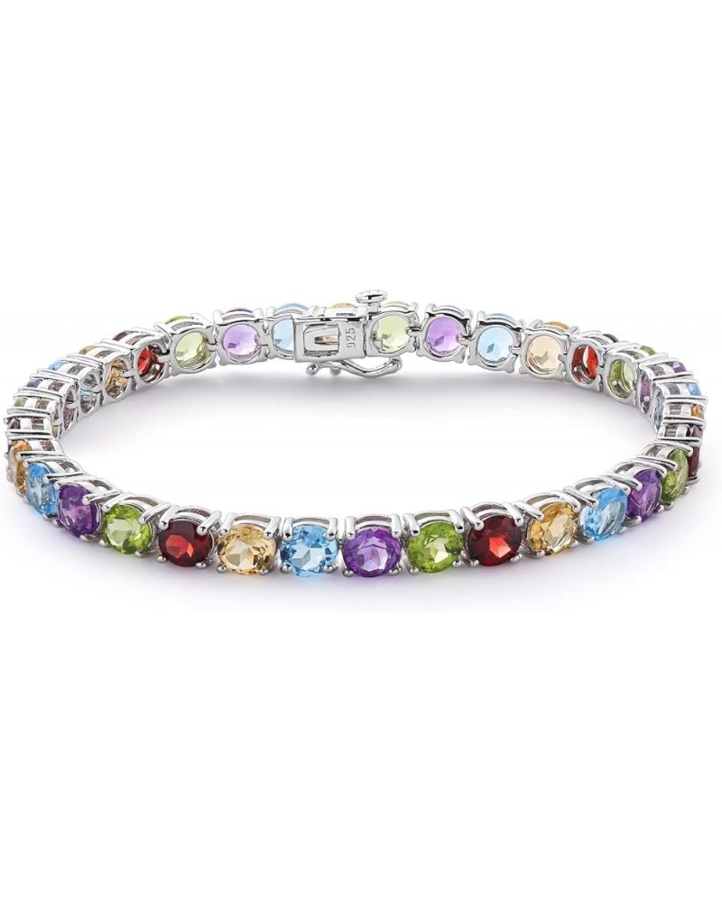 925 Sterling Silver 5mm Classic Tennis Bracelet with Natural Citrine Siwss Blue Topaz Peridot Bhodolite Amethyst for Women Si...