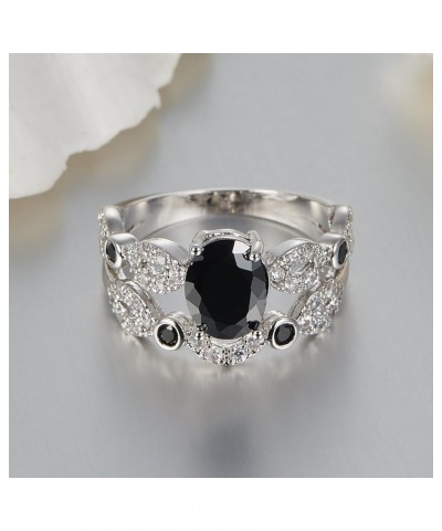 925 Sterling Silver Oval Cut Created Rainbow Topaz Filled Engagement Ring Black $4.71 Rings