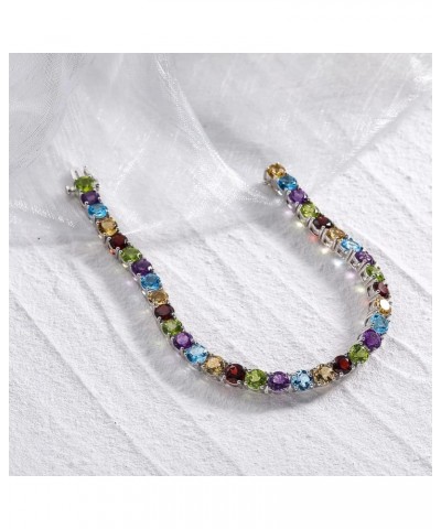 925 Sterling Silver 5mm Classic Tennis Bracelet with Natural Citrine Siwss Blue Topaz Peridot Bhodolite Amethyst for Women Si...