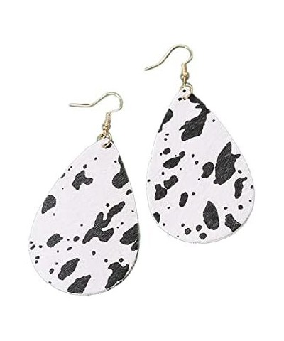 Faux Leather Cow Print Teardrop Leaf Drop Dangle Earrings Floral Hook Star Round for Women Girls Lightweight Handmade Aesthet...