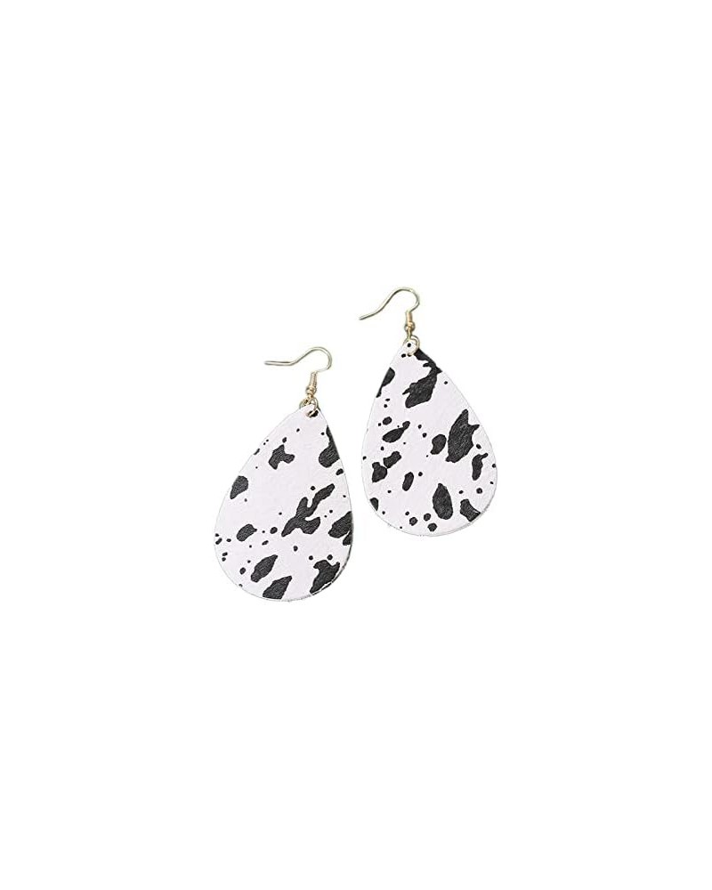 Faux Leather Cow Print Teardrop Leaf Drop Dangle Earrings Floral Hook Star Round for Women Girls Lightweight Handmade Aesthet...