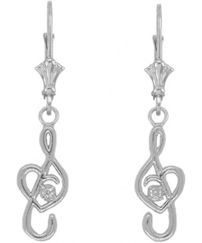 Certified 10k Gold Dainty Diamond Treble Clef Heart Music Note Leverback Earrings White Gold $51.14 Earrings