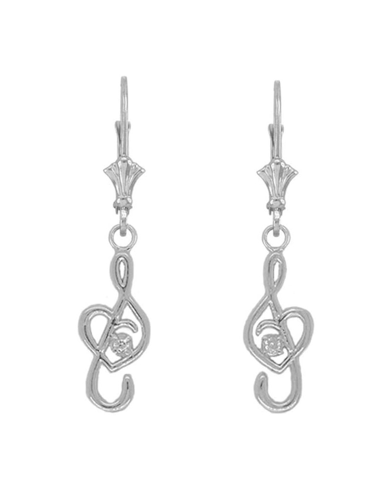 Certified 10k Gold Dainty Diamond Treble Clef Heart Music Note Leverback Earrings White Gold $51.14 Earrings