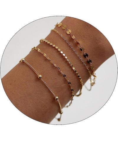 Dainty Gold Layered Bracelet for Women 14K Gold Plated Layered Bracelet Set Layering Bracelets Simple Satellite Box Coins Bea...