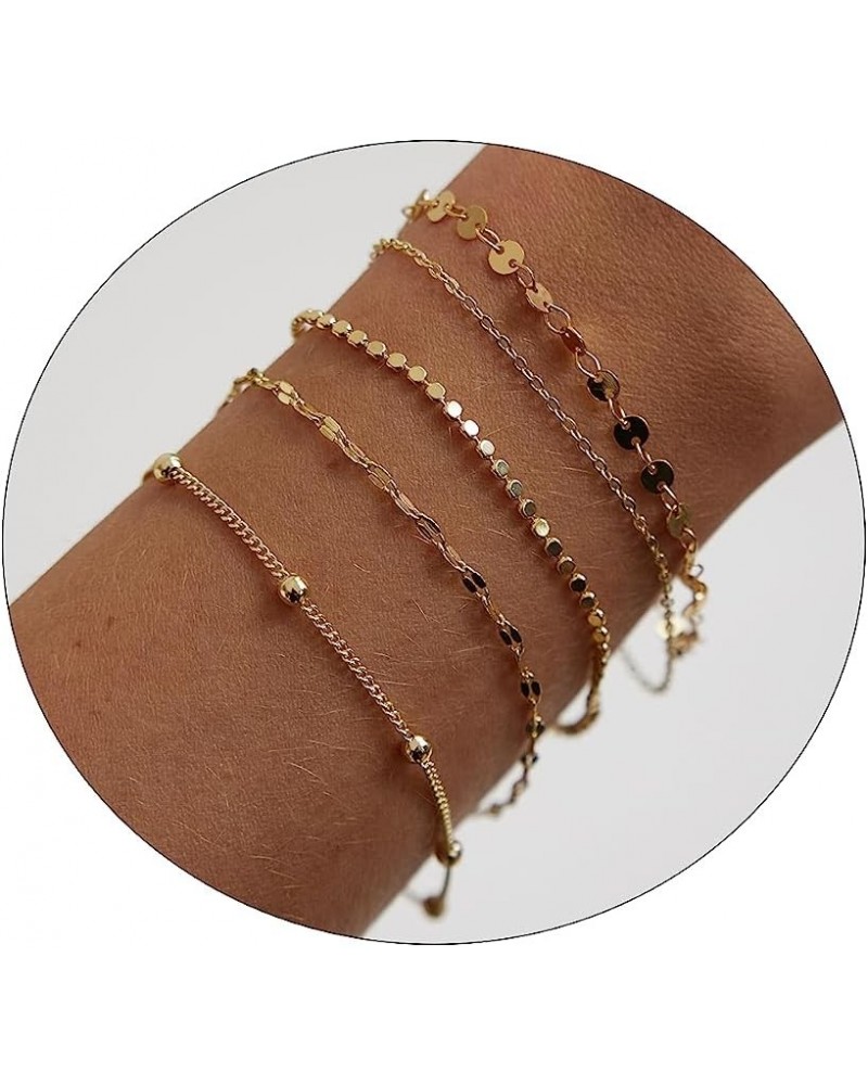 Dainty Gold Layered Bracelet for Women 14K Gold Plated Layered Bracelet Set Layering Bracelets Simple Satellite Box Coins Bea...