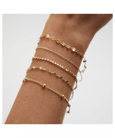 Dainty Gold Layered Bracelet for Women 14K Gold Plated Layered Bracelet Set Layering Bracelets Simple Satellite Box Coins Bea...