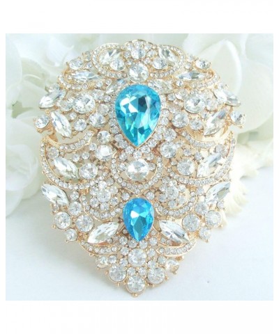 Sindary Gorgeous 4.92" Teardrop Brooch Pin Pendant Austrian Crystal Large Brooch For Women BZ4045 Gold-Tone Lake Blue Clear $...