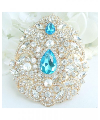 Sindary Gorgeous 4.92" Teardrop Brooch Pin Pendant Austrian Crystal Large Brooch For Women BZ4045 Gold-Tone Lake Blue Clear $...