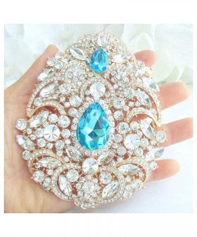 Sindary Gorgeous 4.92" Teardrop Brooch Pin Pendant Austrian Crystal Large Brooch For Women BZ4045 Gold-Tone Lake Blue Clear $...