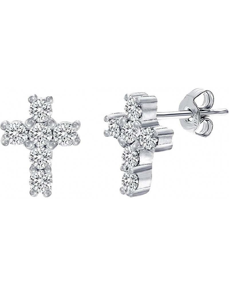 925 Sterling Silver Cubic Zirconia Small Cross Earrings for Women Studs $8.54 Earrings