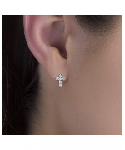 925 Sterling Silver Cubic Zirconia Small Cross Earrings for Women Studs $8.54 Earrings