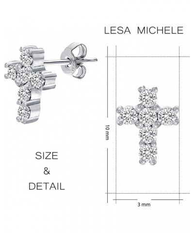 925 Sterling Silver Cubic Zirconia Small Cross Earrings for Women Studs $8.54 Earrings