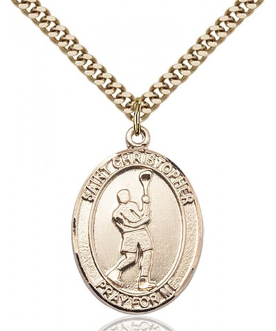 14KT Gold Filled Catholic Saint Sports Athlete Medal Pendant, 1 Inch Saint Christopher Lacrosse $93.94 Pendants