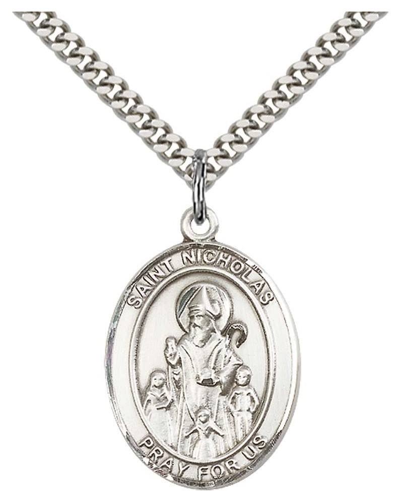 Sterling Silver St. Nicholas Pendant with 24" Stainless Steel Heavy Curb Chain. Patron Saint of Bakers/Brides/Children $37.26...