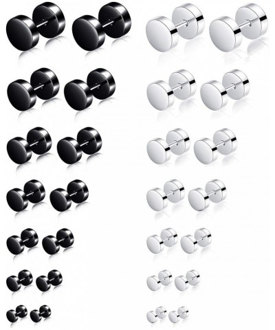 14 Pairs Stainless Steel Ball Stud Earrings Barbell Cartilage Tragus Helix Ear Piercing For Men Women 2-8mm Silver Black B:Fl...