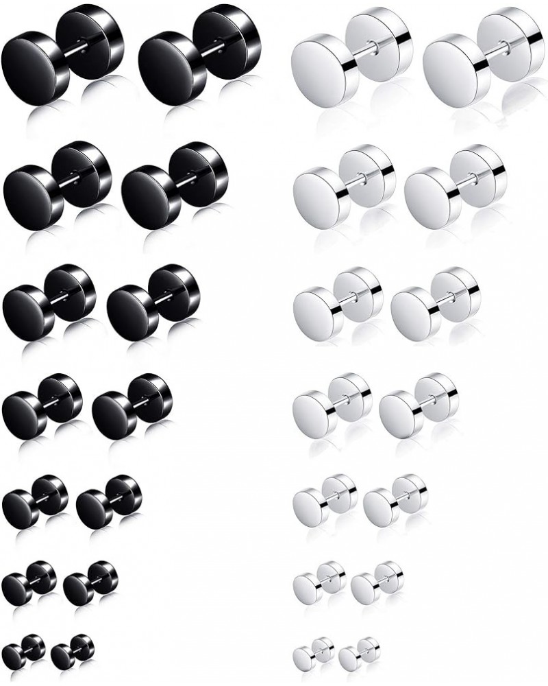 14 Pairs Stainless Steel Ball Stud Earrings Barbell Cartilage Tragus Helix Ear Piercing For Men Women 2-8mm Silver Black B:Fl...