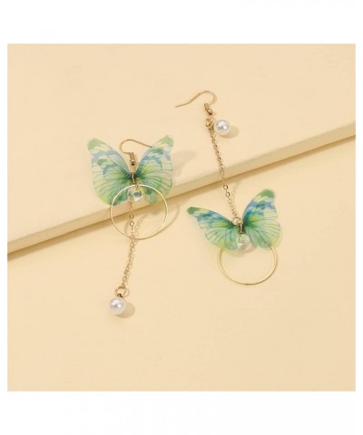 Asymmetric fabric butterfly imitation pearl circle crystal earrings for women's sweet and elegant style earrings Green $5.15 ...