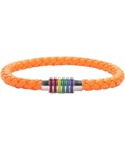 Leather Braided LGBT Rainbow Bangle Bracelet - Gay & Lesbian Pride orange silver 190.0 Millimeters $8.96 Bracelets