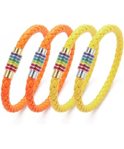 Leather Braided LGBT Rainbow Bangle Bracelet - Gay & Lesbian Pride orange silver 190.0 Millimeters $8.96 Bracelets