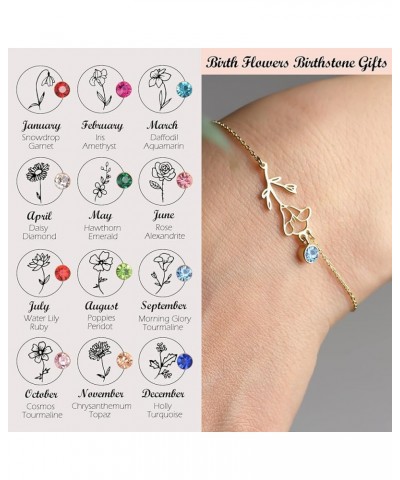 Birth Flower Bracelets, 14K Gold Plated Birth Month Floral Birthstone Charm Bracelets Wildflower Birthflower Jewelry Birthday...