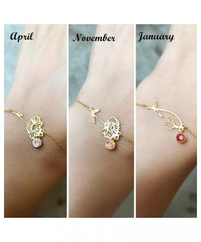 Birth Flower Bracelets, 14K Gold Plated Birth Month Floral Birthstone Charm Bracelets Wildflower Birthflower Jewelry Birthday...