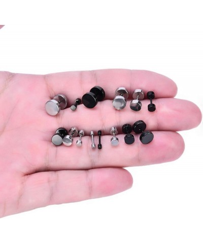 14 Pairs Stainless Steel Ball Stud Earrings Barbell Cartilage Tragus Helix Ear Piercing For Men Women 2-8mm Silver Black B:Fl...