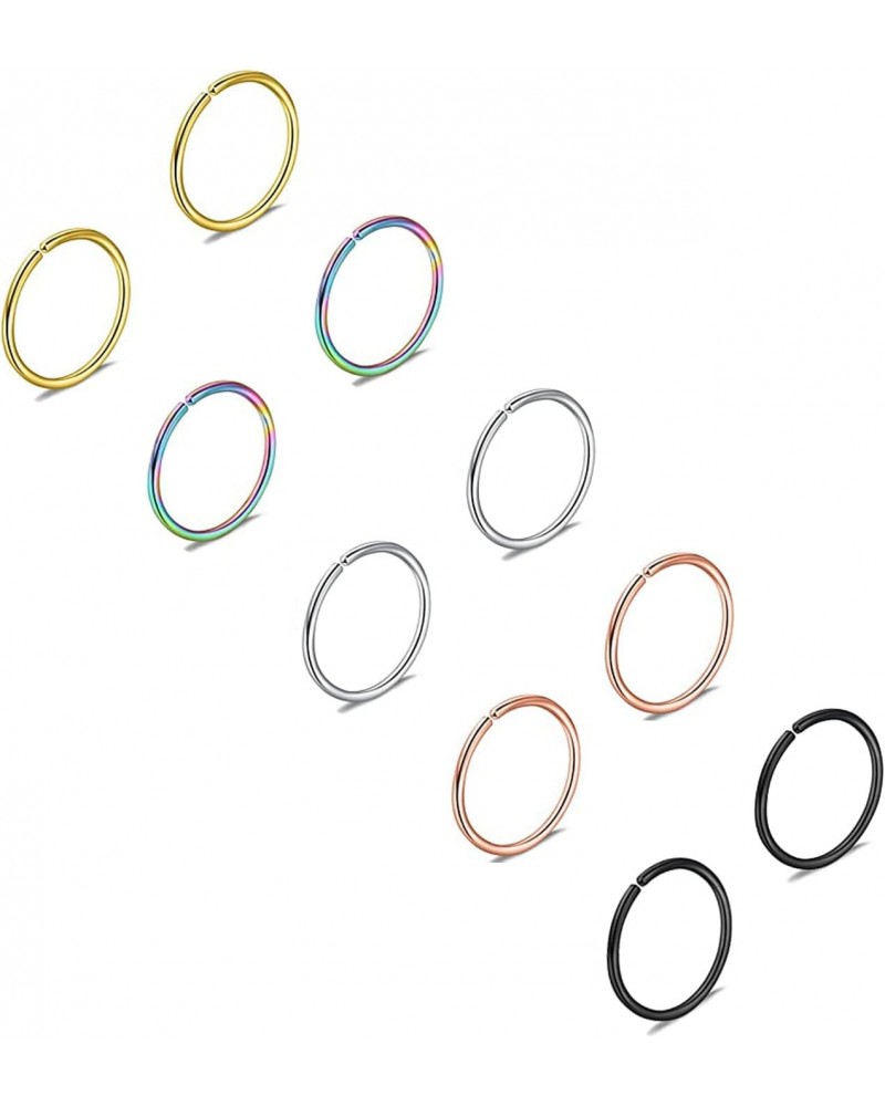 5 Pairs Nose Rings Hoop 20 Gauge Non Piercing Stainless Steel Clip-on Fake Septum Nose Hoop Ring Studs Earrings Piercings for...