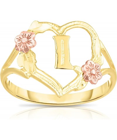 10k Yellow Gold A-Z Initial Ring with Heart and Rose Gold Flower Design, Sizes 4-9 I $60.00 Rings