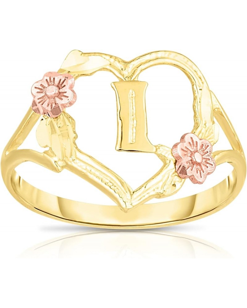 10k Yellow Gold A-Z Initial Ring with Heart and Rose Gold Flower Design, Sizes 4-9 I $60.00 Rings