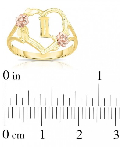 10k Yellow Gold A-Z Initial Ring with Heart and Rose Gold Flower Design, Sizes 4-9 I $60.00 Rings