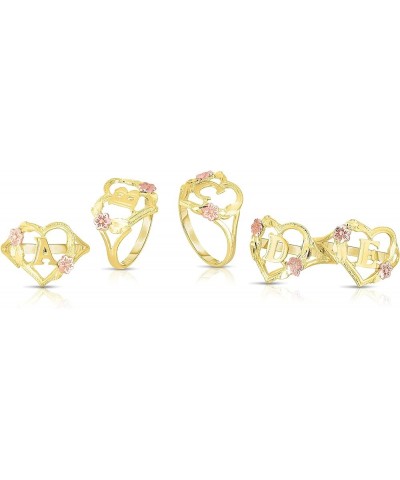 10k Yellow Gold A-Z Initial Ring with Heart and Rose Gold Flower Design, Sizes 4-9 I $60.00 Rings