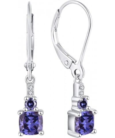 Women's Dangle Earrings 925 Sterling Silver Princess Cut Leverback Earrings Gemstones Jewelry 12-tanzanite-Dec $23.10 Earrings