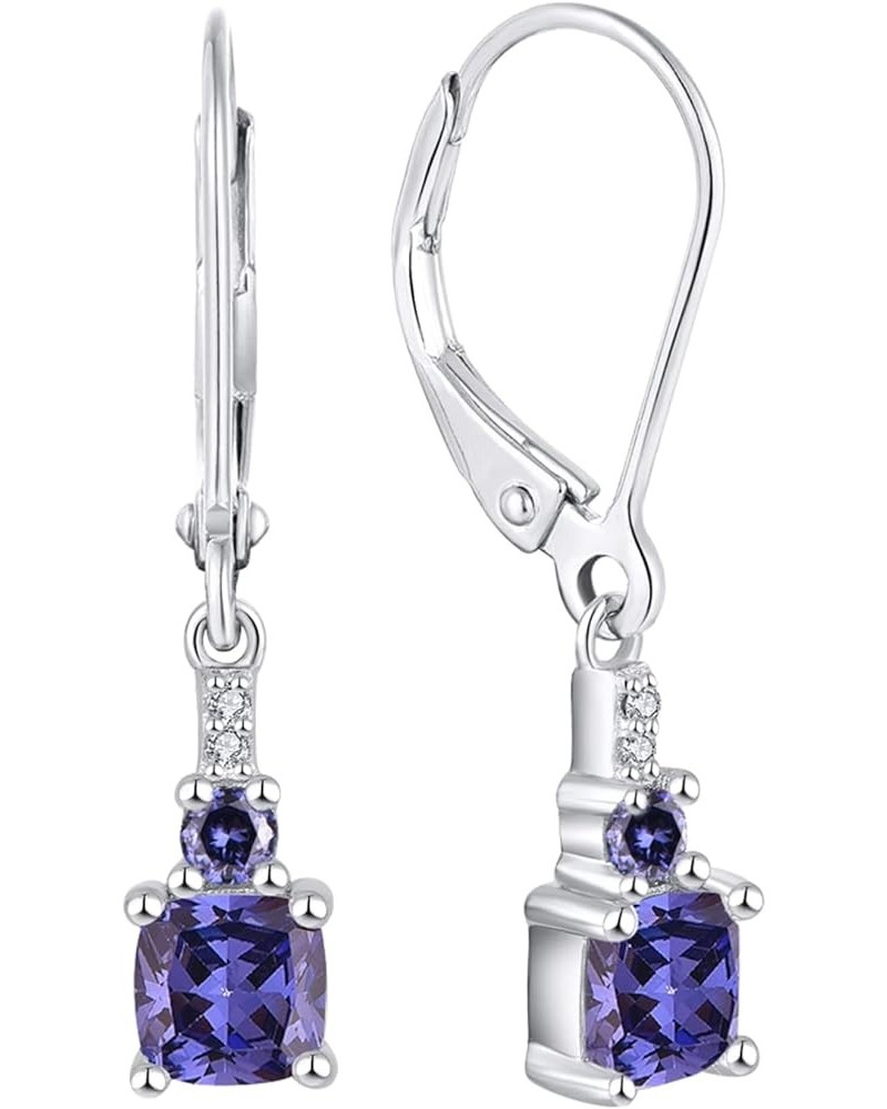 Women's Dangle Earrings 925 Sterling Silver Princess Cut Leverback Earrings Gemstones Jewelry 12-tanzanite-Dec $23.10 Earrings