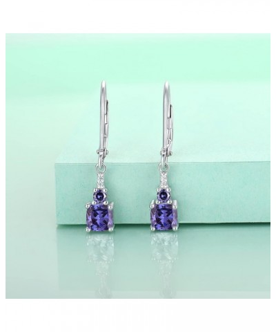 Women's Dangle Earrings 925 Sterling Silver Princess Cut Leverback Earrings Gemstones Jewelry 12-tanzanite-Dec $23.10 Earrings