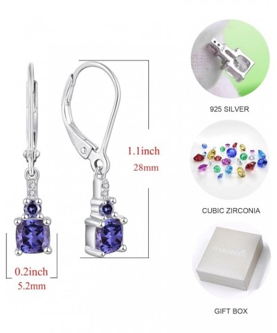 Women's Dangle Earrings 925 Sterling Silver Princess Cut Leverback Earrings Gemstones Jewelry 12-tanzanite-Dec $23.10 Earrings