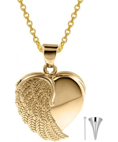 14K Gold Angel Wing Urn Necklace for Ashes that Hold Picture, 10K 14K 18K Real Gold Heart Cremation Necklace with Photo Locke...