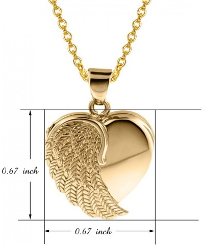 14K Gold Angel Wing Urn Necklace for Ashes that Hold Picture, 10K 14K 18K Real Gold Heart Cremation Necklace with Photo Locke...