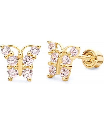 14k Yellow Gold Butterfly Stud Earrings with Screw Back - 2 Different Color Available Pink $32.48 Earrings