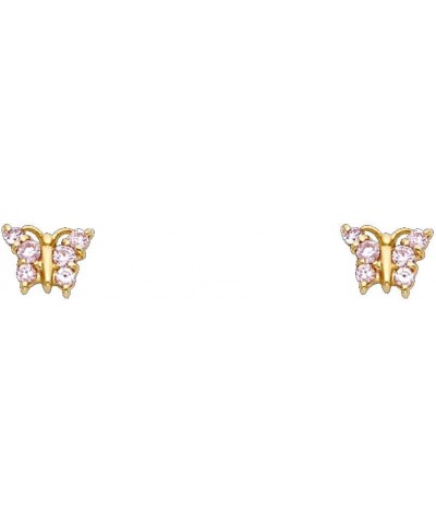 14k Yellow Gold Butterfly Stud Earrings with Screw Back - 2 Different Color Available Pink $32.48 Earrings