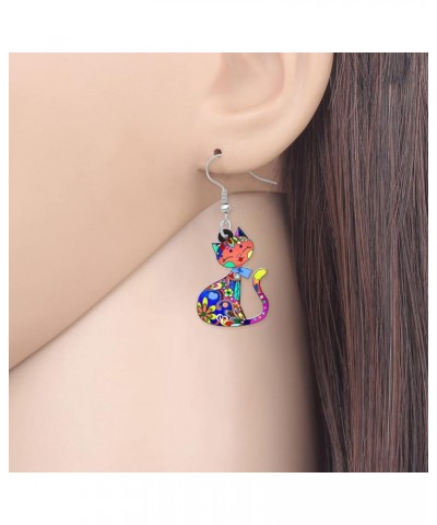 Cute Acrylic Anime Cat Earrings Fun Cat Jewelry Fashion Cat Gifts for Girls Women Charms Floral $6.23 Earrings