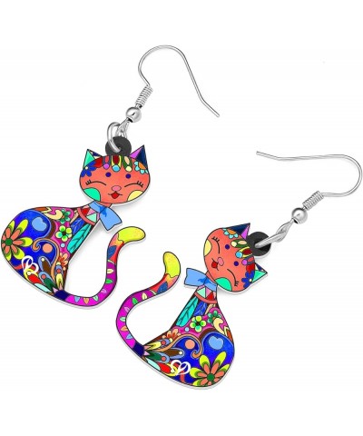 Cute Acrylic Anime Cat Earrings Fun Cat Jewelry Fashion Cat Gifts for Girls Women Charms Floral $6.23 Earrings