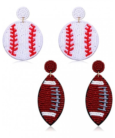 2 Pairs Beaded Baseball Earrings Sports Earring for Women Statement Game Team Sports Ball Dangle Drop Earrings Theme Party Je...