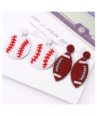 2 Pairs Beaded Baseball Earrings Sports Earring for Women Statement Game Team Sports Ball Dangle Drop Earrings Theme Party Je...