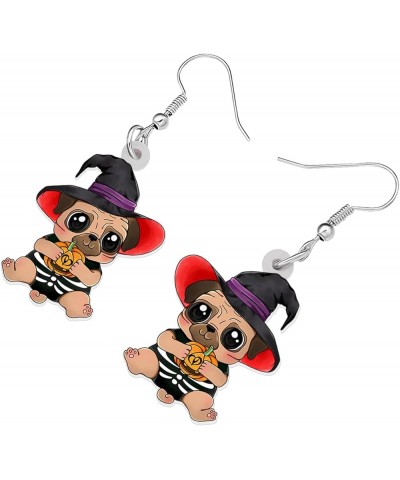 Acrylic Creative Cute Halloween Dog with Pumpkin Earrings for Women Girls Wizard Hat Puppy Dangle Hook Earrings Jewelry Gifts...