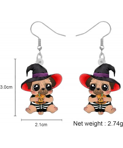 Acrylic Creative Cute Halloween Dog with Pumpkin Earrings for Women Girls Wizard Hat Puppy Dangle Hook Earrings Jewelry Gifts...