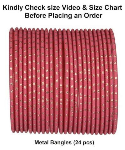 Indian Bangles Set Bollywood Plain Metal Bangle Bracelets Costume Jewelry for Women Pink (Set of 24 Pcs) 2-6 $9.87 Bracelets