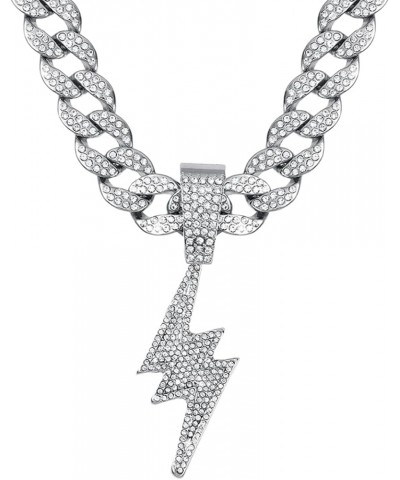 Bling Lightning Bolt CZ Iced Out Necklace for Men Boys,Fake Diamond Thick Cuban Link Chain Rapper Hip Hop Custume Jewelry 18K...