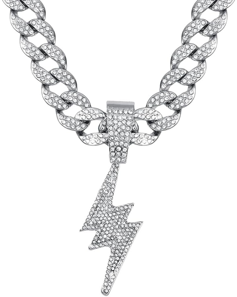 Bling Lightning Bolt CZ Iced Out Necklace for Men Boys,Fake Diamond Thick Cuban Link Chain Rapper Hip Hop Custume Jewelry 18K...