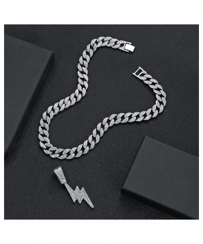 Bling Lightning Bolt CZ Iced Out Necklace for Men Boys,Fake Diamond Thick Cuban Link Chain Rapper Hip Hop Custume Jewelry 18K...