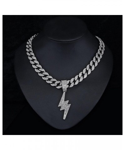 Bling Lightning Bolt CZ Iced Out Necklace for Men Boys,Fake Diamond Thick Cuban Link Chain Rapper Hip Hop Custume Jewelry 18K...